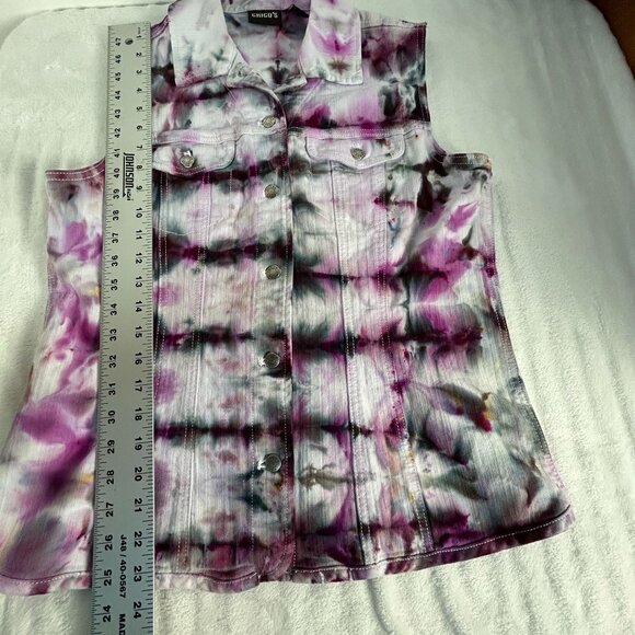 Chico's Womens Tie-Dye Sleeveless Denim Vest Size 1 Cotton Blend Stretch Pink - Picture 7 of 7